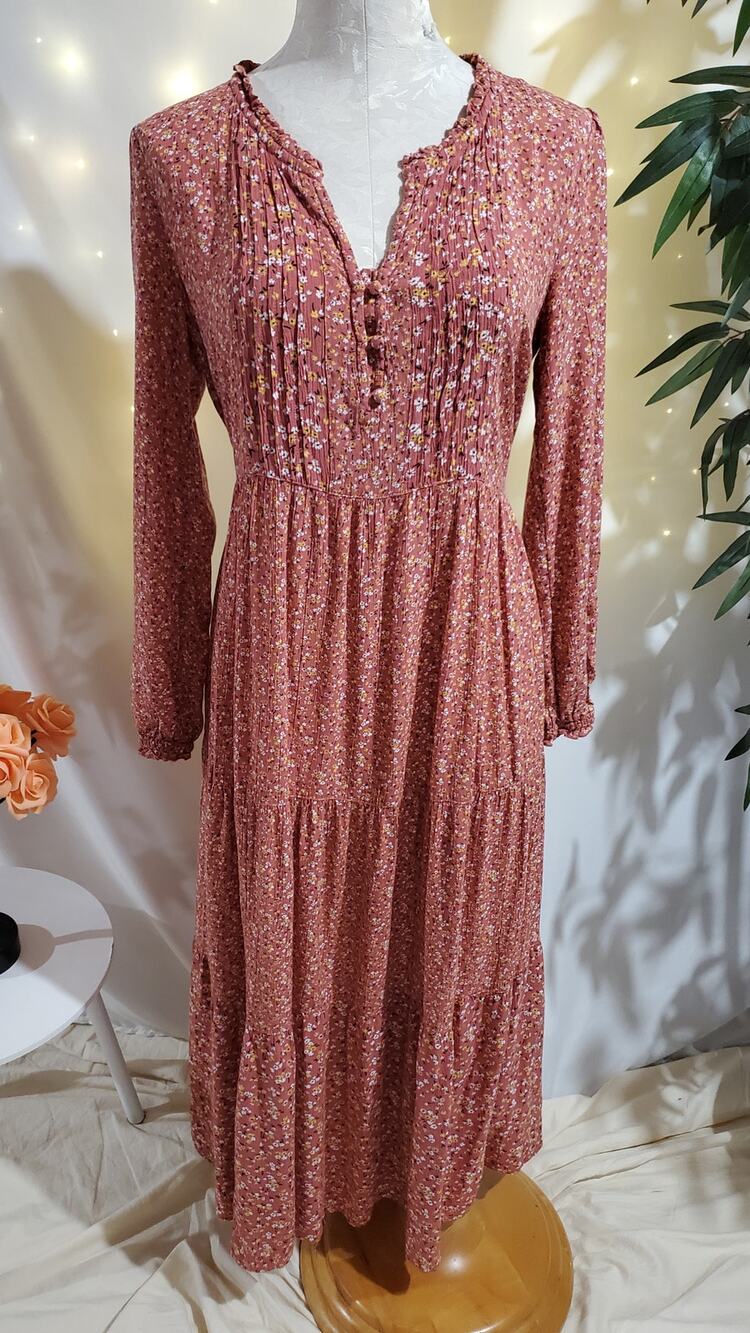 FatFace Maye Sunshine Ditsy Tiered Prairie Maxi Dress Womens Size 4 Cottage Pink - Picture 1 of 14